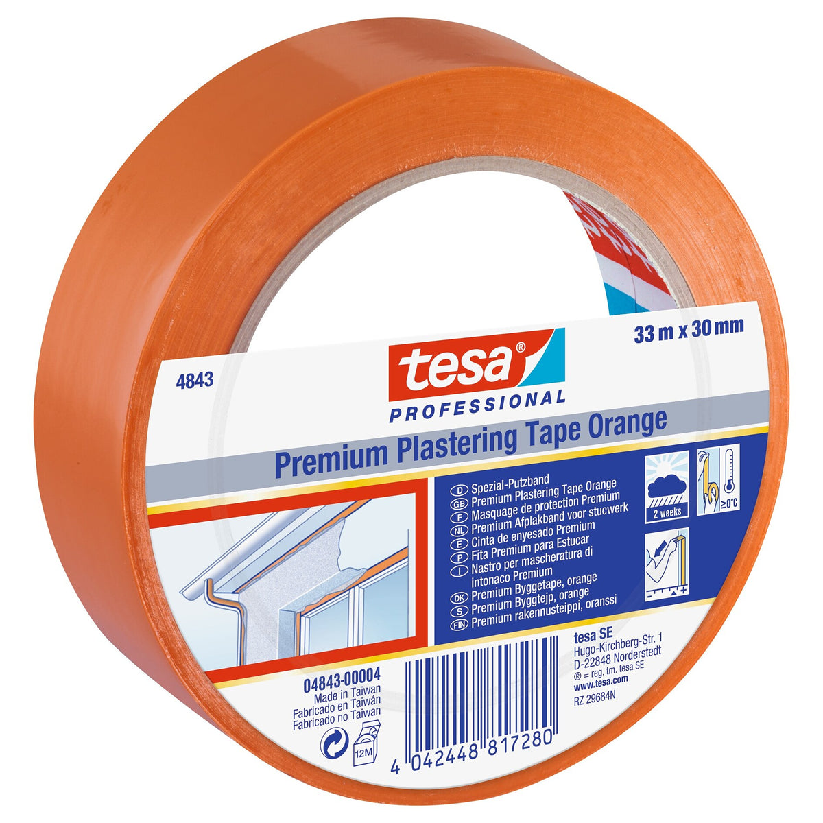 tesa 4843 Putzband Winterband, glatt, orange 33 m x 30 mm