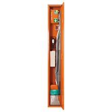 Orange First Aid Stretcher in a Freestanding Cabinet