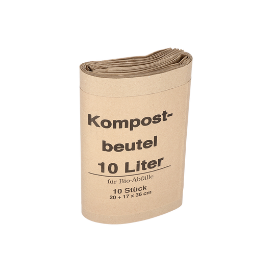 Ein Stapel brauner EMIL DEISS KG (GmbH + Co.) DEISS 7152 kompostierbarer Beutel, 20+16x36 cm, 70 g/m², 1-fach | Karton (300 Rollen), steht aufrecht - ideales Kartonrollen-Verpackungsmaterial für die umweltgerechte Abfallentsorgung.