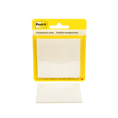 A pack of 3M Deutschland GmbH Post-it® Transparent Notes, 73x73 mm, with 36 sheets per pad and a clear back. The lettering is visible on the top; perfect for organizing notes. 1 piece per pack.