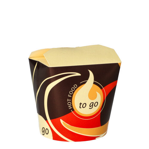Abgebildet ist ein geschlossener, eckiger 750-ml-Behälter zum Mitnehmen von Starpak 50 Snackboxen „To Go“ mit einem braunen, hellbraunen und roten Design, auf dessen Vorderseite „HOT FOOD to Go“ steht, vor einem schlichten weißen Hintergrund.