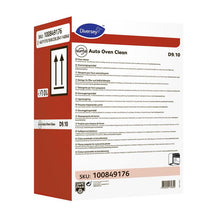 Ein weiß-roter 5-Liter-Kanister Diversey Suma Auto Oven Clean D9.10, ein hochalkalischer Reiniger für automatische Konvektomatenreinigung von Diversey Deutschland GmbH & Co. OHG, mit mehrsprachigen Anweisungen und SKU 100849176.