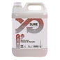 Ein weißer 5-Liter-Kunststoffbehälter mit Schraubverschluss und Griff, beschriftet mit "SURE Washroom Cleaner & Descaler Sanitärreiniger und Entkalker" von Diversey Deutschland GmbH & Co. OHG, mit Blasenmuster und englischer Aufschrift; ideal für die Reinigung im Sanitärbereich.