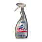 A silver 750 ml spray bottle of DOMESTOS Professional 4in1 sanitary cleaner from Diversey Deutschland GmbH & Co. OHG stands upright on a white background. The label shows blue, red, and silver product information and branding.