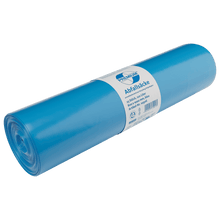A roll of DEISS 10306 garbage bags (800x1000 mm, Type 70, blue, 25 pieces) from EMIL DEISS KG (GmbH + Co.) with a blue-white label, ideal for commercial waste disposal, depicted on a white background.