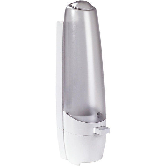 Ein wandmontierter, weiß/transparenter Spender der Duni GmbH, der "Spender für Tassenhalter One-O-Matic für 12 cl", passend zu den Geräten im One-O-Matic-Stil.