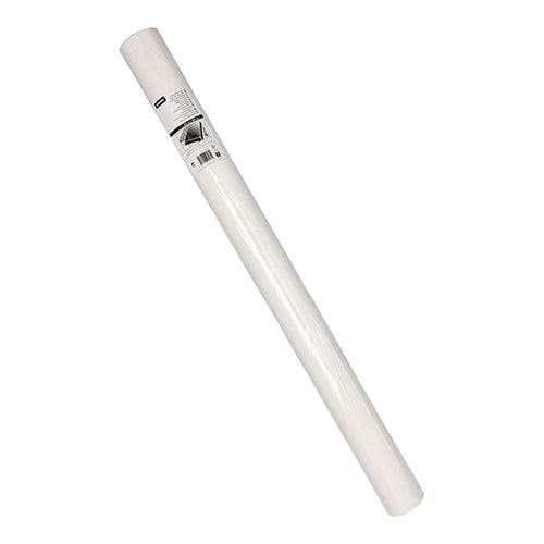 Eine einzelne Rolle Starpak Tischdecke, Folie 50 m x 80 cm weiss (1 Rolle) wird mit einem Produktetikett im oberen Bereich vor einem schlichten weißen Hintergrund angezeigt.