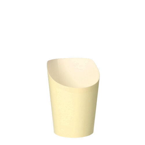 Ein beigefarbener PAPSTAR 75 Pappe Snackbecher „To Go“ (0,16 l, Ø 7,5 cm, 9,9 cm) mit abgeschrägtem Rand ist leer auf weißem Grund abgebildet. Die Packung enthält 75 Becher der PAPSTAR GmbH.