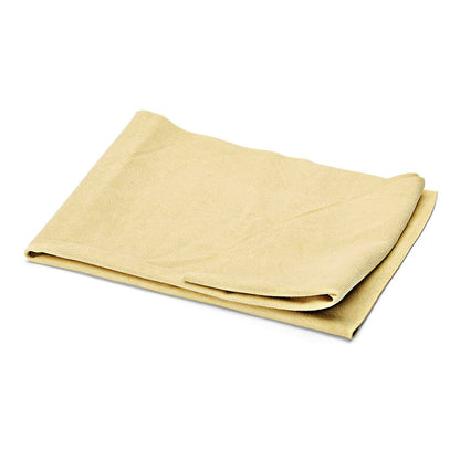 A folded beige Nölle Profi Brush Chamois window leather lies on a white background, perfect for streak-free cleaning. This genuine leather cloth from Nölle Profi Brush Bürsten- & Pinseltechnik e.K. ensures a flawless result.
