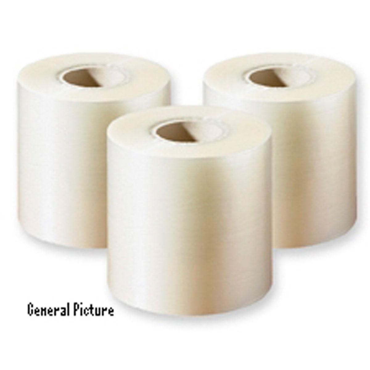 Three large, white rolls of Duni GmbH PP sealing film Antifog are arranged side by side on a plain background. The glossy surface and the hollow cores emphasize their use as food packaging. In the lower left corner, "General Image" is displayed.