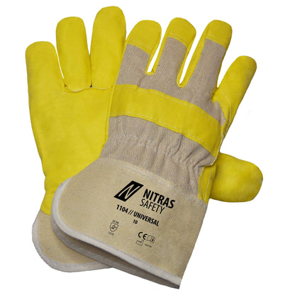NITRAS UNIVERSAL, artificial leather gloves, natural color / yellow, EN 388 cotton | Pack (12 pairs)