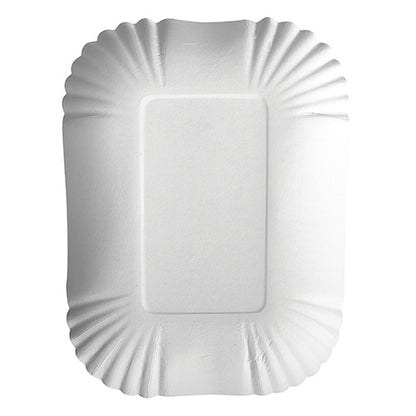 The PAPSTAR GmbH 100 trays, cardboard "pure" square white are simple, white rectangular cardboard plates with a wavy edge - ideal for environmentally friendly catering needs.