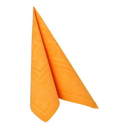 A single PAPSTAR 20 napkins "ROYAL Collection" 1/4-fold (40x40 cm) from PAPSTAR GmbH stands upright in a triangular fold and is adorned with subtle decorations - ideal for any table decoration. The background is solid white.