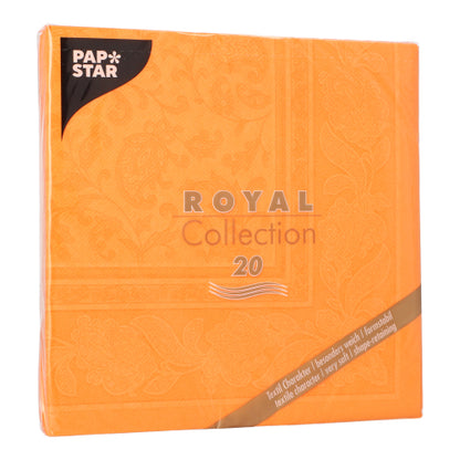 A 20-pack PAPSTAR "ROYAL Collection" napkins (40x40 cm, 1/4-fold) from PAPSTAR GmbH - FSC-certified, soft, absorbent, and textile-like premium tissue napkins with a subtle floral pattern for any occasion.