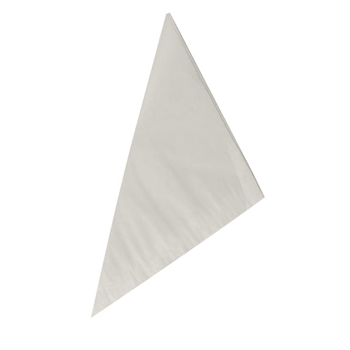 The PAPSTAR 1000 cone bags from PAPSTAR GmbH are white cellulose napkins, neatly folded into triangles with sharp edges and presented on a plain white background for an eco-friendly touch.