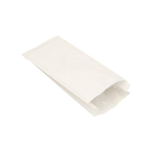 Ein PAPSTAR 1000 Papierfaltenbeutel aus Cellulose der PAPSTAR GmbH liegt ungefüllt und offen auf weißem Hintergrund – die umweltfreundliche Verpackung ist weiß und gefädelt.