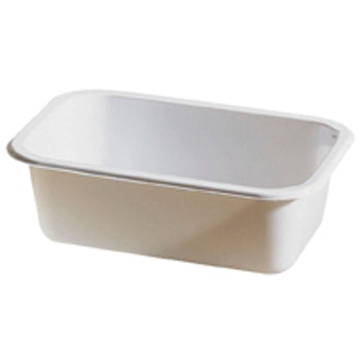 Der CPET Take-Away klein Weiß CPET der Duni GmbH ist ein kleiner, rechteckiger weißer Kunststoffbehälter mit abgerundeten Ecken, der leer auf weißem Hintergrund abgebildet ist. Er hat ein einfaches Design und ist für die Mikrowelle geeignet.