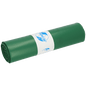 A tightly rolled bundle of green garbage bags (25 pieces per roll) from EMIL DEISS KG (GmbH + Co.) DEISS 12004 - 700x1100x0.07 mm is wrapped with a white label with blue text and logo, depicted on a white background.
