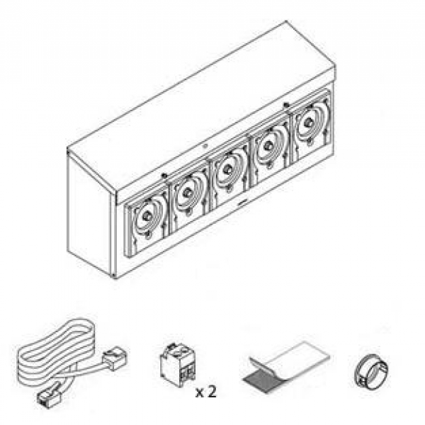A line drawing shows the L5000 Plus 5 X 600 Pump W/TR8000L from Diversey Deutschland GmbH & Co. OHG (1 piece), which is equipped with five round fans. Below are images of a flat ribbon cable, an electronic part, two pads, and a circular clamp or ring.