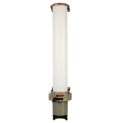The Starpak cup dispenser (PS, 67 x 13 x 15.5 cm, gray) holds 100 cups with a top diameter of 7.03 cm, making it ideal for dispensing disposable cups in high-traffic areas. Delivered in a carton (1 piece).