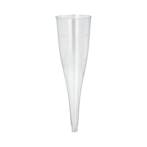 Abgebildet ist ein 50er Set Starpak glasklar PS Stielglasdeckel (0,1 l, Ø 5 cm, Höhe 17,5 cm) für Sekt, stehend auf weißem Untergrund, verpackt in einem Kartontray.