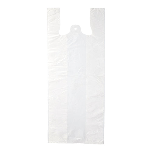 Die Starpak 200 Hemdchen-Tragetaschen, HDPE weiß, sind flache, transparente Taschen mit zwei Griffen und einer Einkerbung oben. Auf schlichtem weißem Hintergrund ist diese umweltfreundliche Starpak-Tragetasche ideal für den täglichen Gebrauch.