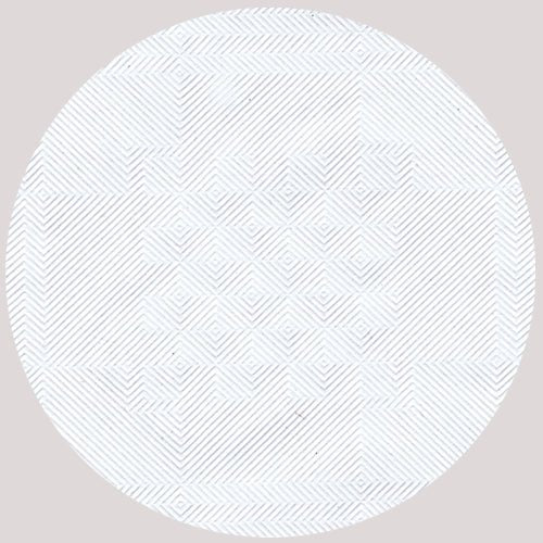 The paper tablecloth with damask embossing (10 m x 1 m) from PAPSTAR GmbH has a white circular pattern with thin diagonal gray lines and diamond motifs, ideal for festive occasions, on a light gray background.