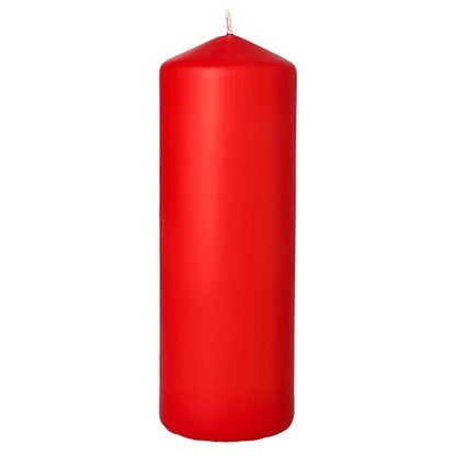 The PAPSTAR pillar candle Ø 70 mm, 200 mm from PAPSTAR GmbH stands unlit and red against a white background – ideal as a stylish living room decoration.