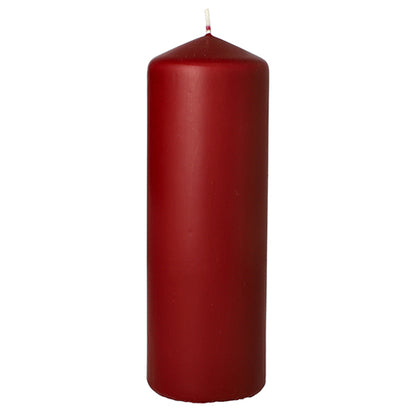 The Starpak pillar candle with extra long burning time (Ø 70 mm, 200 mm) is a red pillar candle with a pointed tip and unlit wick, designed as an ideal living room decoration and for extended burning time.