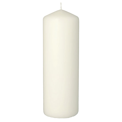 The Starpak pillar candle with extra long burning time (Ø 70 mm, 200 mm) is a simple white, odorless candle with a rounded tip – ideal for living room decoration and for permanent use.