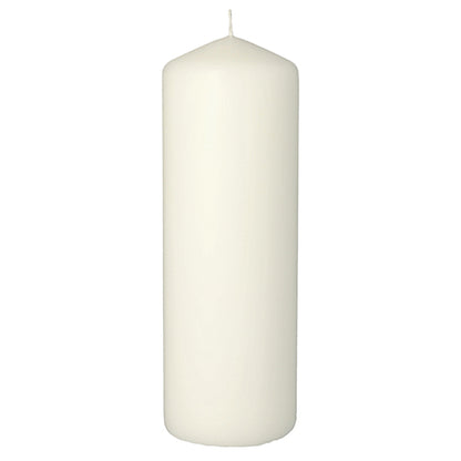 The Starpak pillar candle with extra long burning time (Ø 70 mm, 200 mm) is a simple white, odorless candle with a rounded tip – ideal for living room decoration and for permanent use.
