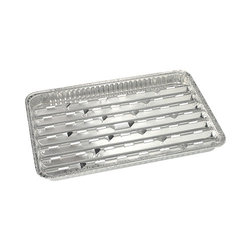Die Starpak 5 Grillschalen, Alu-Einweg-Rechteckschalen mit Schlitzöffnungen von Starpak sind ideal für Ihre nächste Grillparty, abgebildet auf schlichtem weißem Hintergrund.