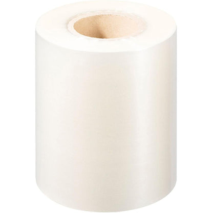 A large roll of Duni GmbH PP sealing film Antifog stands upright on a white background and is ideal for food packaging due to its antifog coating.