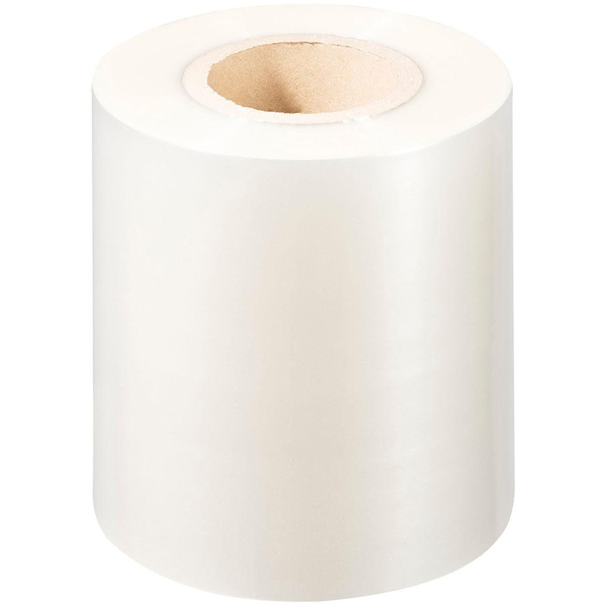 A large roll of Duni GmbH PP sealing film Antifog with a cardboard core, standing upright on a white background - perfect for antifog and food packaging applications.