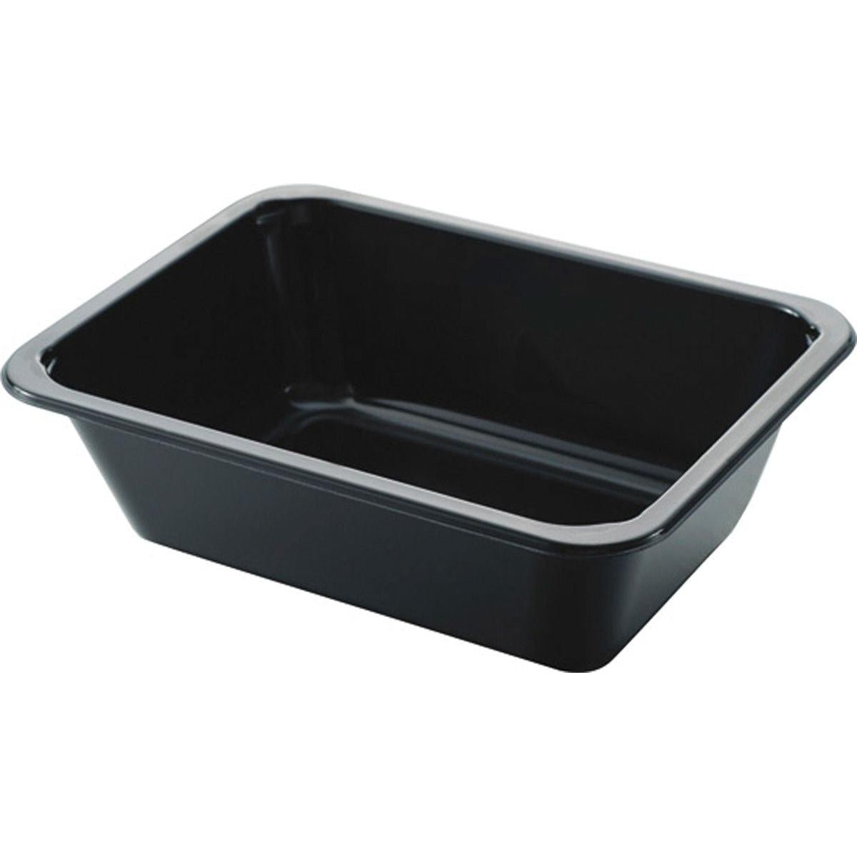 The CPET Take-Away small Black tray from Duni GmbH is a rectangular, glossy black container with slightly angled sides, depicted empty on a white background - perfect for take-away use.