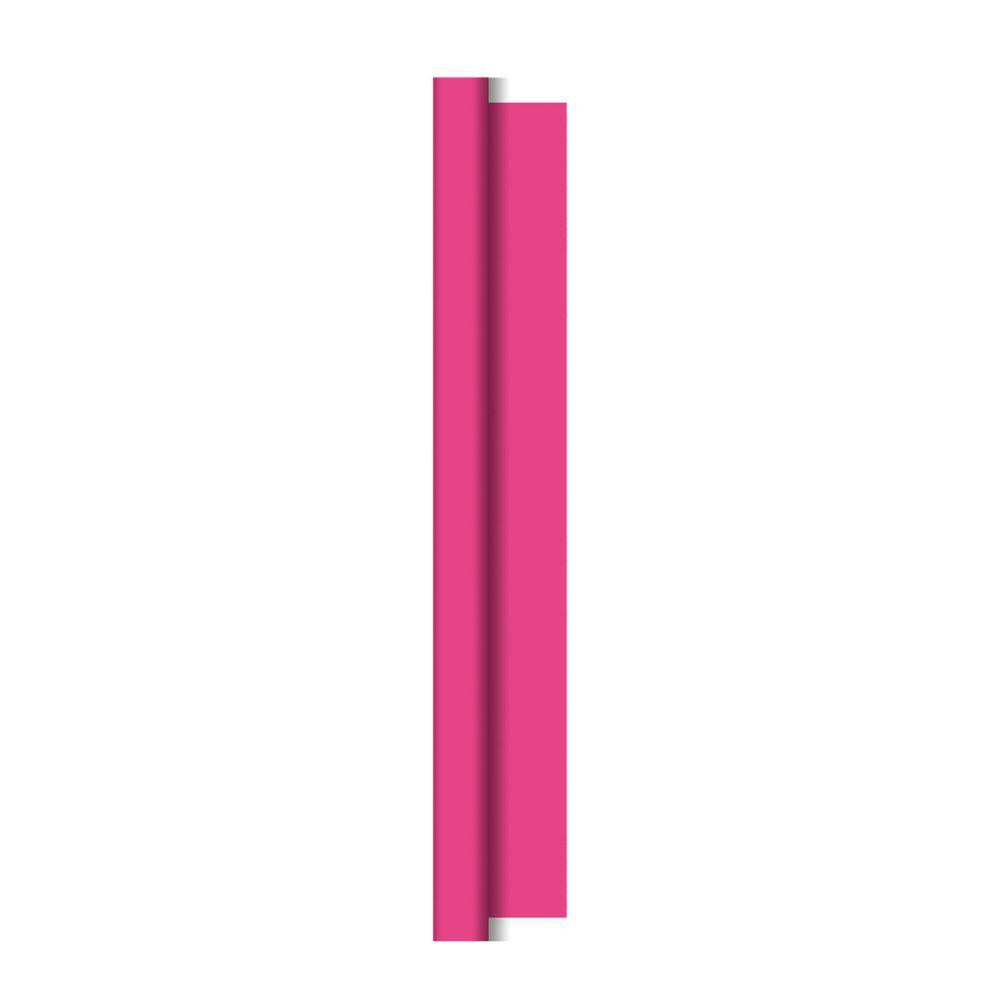 Ein einzelner vertikaler rosa Streifen Duni Dunicel-Tischdeckenrollen (1,18 m x 10 m) von der Duni GmbH, der an elegante Tischläufer bei Hochzeiten erinnert, mit einem subtilen Schatten auf weißem Hintergrund.