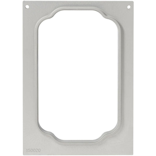 Ein rechteckiger Rahmen der Duni GmbH für Kassette DF10/20 PP-Schale Take Away 1100, 1400, 1750 ml, mit dekorativem Rand, zwei oberen Schraublöchern und "150020" unten links eingraviert. Die Mitte ist offen für Speisentransport oder PP-Schale.