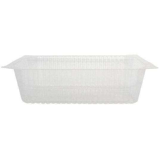 Die Duni GmbH PP Schale 1/4 GN Transparent (265x162x70 mm) ist ein klarer, rechteckiger PP-Behälter mit leicht ausgestellten Seiten und gerippter Textur, leer auf weißem Hintergrund abgebildet. Die Packung enthält 150 Stück.