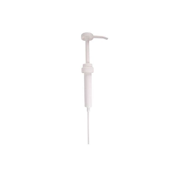 The Diversey Germany hand pump for 5l canisters with a 30ml stroke is suitable for transferring into smaller containers. The white plastic pump with a long spout is delivered individually and is ideal for dosing liquids.