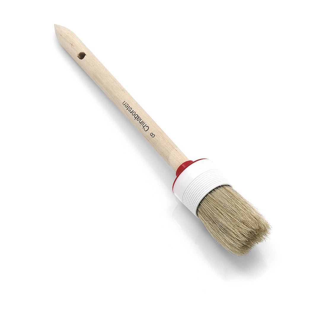 The Nölle Profi Brush industrial ring brush with light bristle mix, plastic ferrule, light wooden handle, red ring, and hanging hole is depicted on a white background. Brand: Nölle Profi Brush Bürsten- & Pinseltechnik e.K.