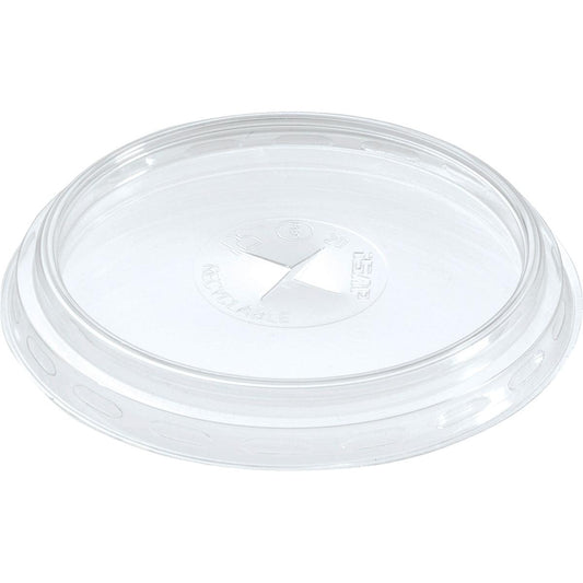 Der Duni GmbH Deckel mit Öffnung für 153397 / 153398 ist ein transparenter, runder APET-Deckel mit erhöhtem Rand, Recyclingsymbolen und einer zentralen Queröffnung - ideal für Lebensmittel- oder Getränkebehälter. Packung: 100 Stück.