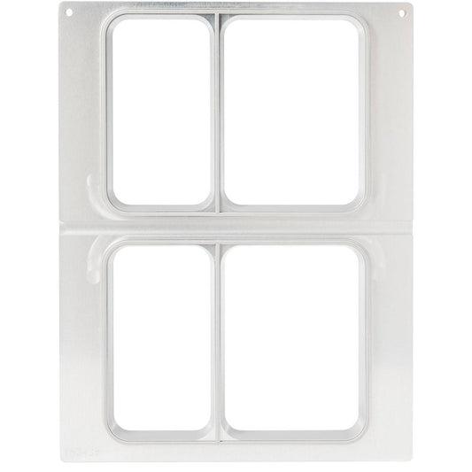 Die Kassette DF15/25 2-comp f. CPET Schalen von Duni GmbH ist eine Klarsichtfolie mit zwei Reihen von je zwei Taschen, ideal zum Ausstellen oder Aufbewahren von Gegenständen und kompatibel mit Kassette DF15/25 Aufbewahrungssystemen.