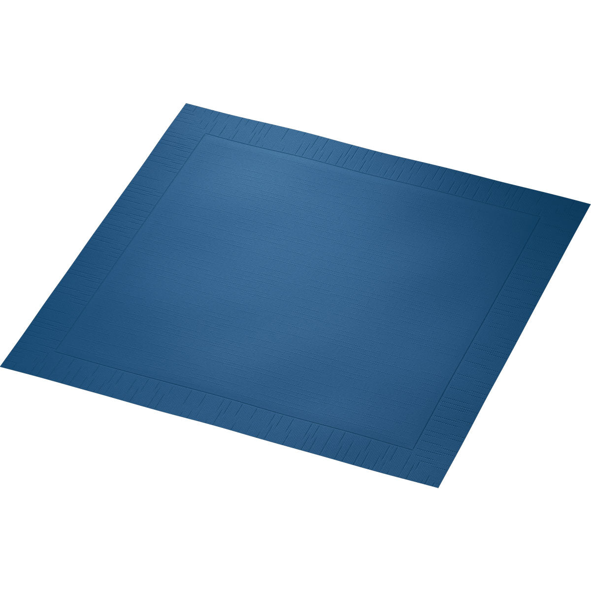 Eine blaue Klassikserviette 40 x 40 cm 4-lagig, geprägt 1/4 Falz von Duni GmbH, mit strukturiertem Rand und glatter Mitte, abgebildet auf weißem Hintergrund.