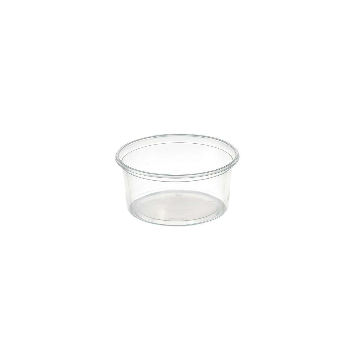 Ein Delipack rund Transparent PP 101x101 Behälter von Duni GmbH (Packung à 50 Stück), offen und ideal zur Lebensmittelaufbewahrung, präsentiert sich auf schlichtem weißem Hintergrund.