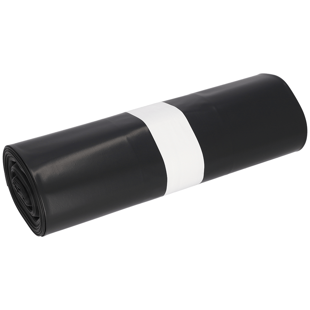 Pictured is a rolled-up DEISS garbage bag 575x1000x0.01 mm made of LDPE 70 l from EMIL DEISS KG (GmbH + Co.), secured with a white paper band, on a solid white background.