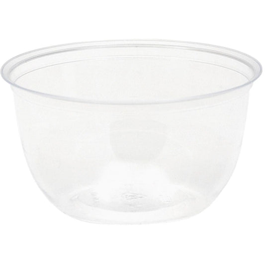 Eine klare Dessertschale Transparent PS 95x95x50 von Duni GmbH, mit glatten Seiten, ist leer vor einem weißen Hintergrund abgebildet. Auch als Packung (50 Stück) zum Servieren von Desserts in großen Mengen erhältlich.