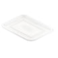 A transparent PP lid from Duni GmbH (146x110x6 mm) with the embossing "FIX PACK", suitable for packaging 159144/159145/160512. Ideal for food packaging, pack of 50 pieces, depicted on a white background.