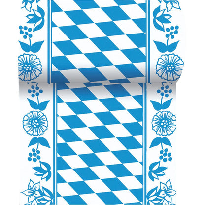 The Dunicel table runner 20 m x 15 cm from Duni GmbH has a blue-white diamond in the middle and blue flowers on the sides - ideal for a stylish table decoration.