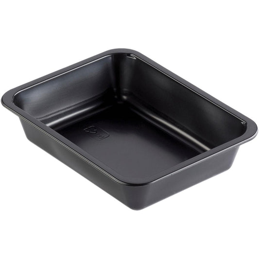 Die Duni GmbH PP-Schale Caterline 1 Schwarz PP 227x178 ist angewinkelt dargestellt, um die leicht abgerundeten Ecken, die hochgezogenen Kanten und das Innere zu zeigen.