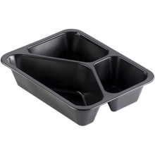 Die Duni GmbH PP-Schale Caterline 3 Schwarz PP 227x178 ist ein schwarzes Speisetablett mit drei Fächern, ideal zum Servieren verschiedener Speisen in der Gastronomie und im Catering.